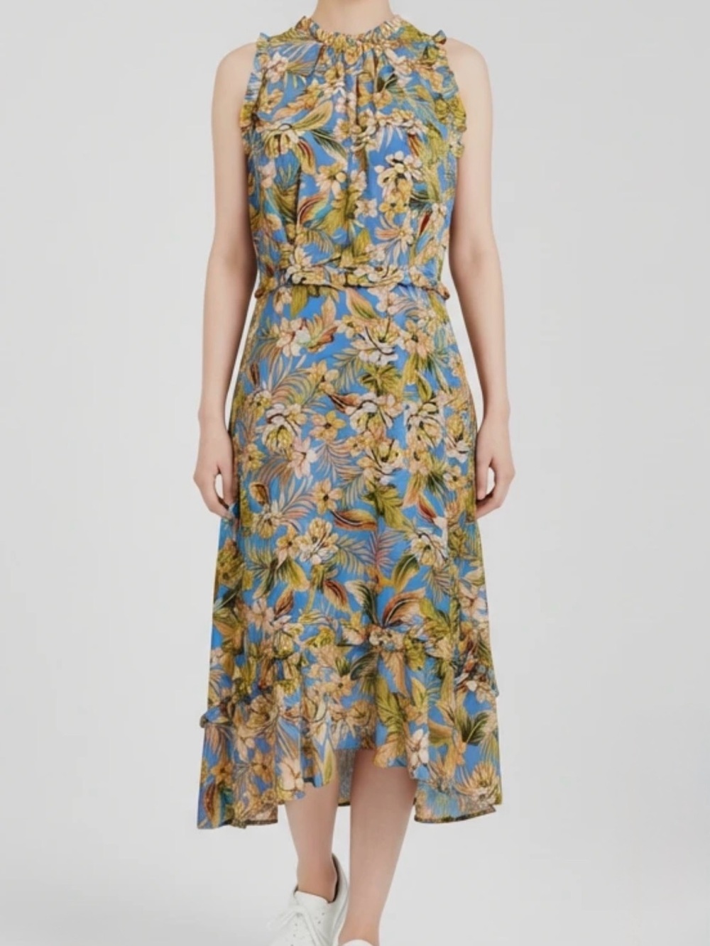 julia jordan Blue Floral Midi Dress with Yellow & Green Bouquet